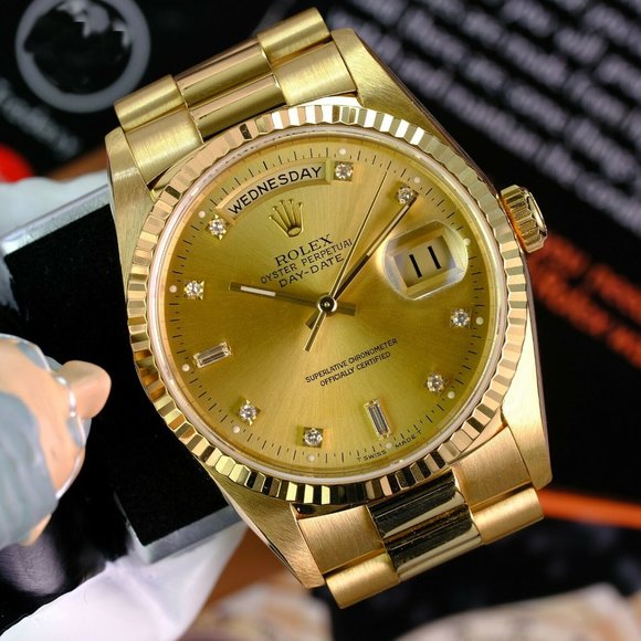 Authentic Rolex Day-date 18238 18K Yellow Gold Factory Dial 36mm Double Quick - Picture 11 of 11